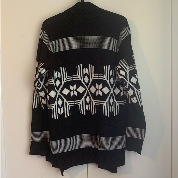 Guilty Black & White Aztec Open Front Mid Length Knitted Cardigan Size Large - Picture 5 of 8